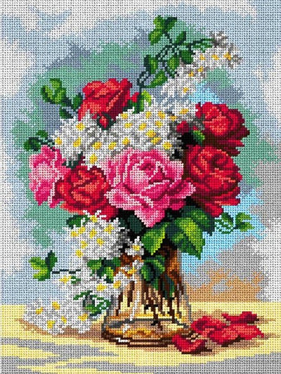 "Roses Bouquet" Printed Canvas for Cross Stitch Tapestry Gobelin Embroidery Orchidea 3002J