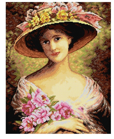 "Fancy Bonnet" Printed Canvas for Cross Stitch Tapestry Gobelin Embroidery Orchidea 2609M