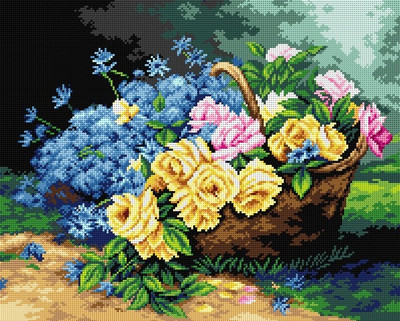 "Basket of Flowers" Printed Canvas for Cross Stitch Tapestry Gobelin Embroidery Orchidea 2746M