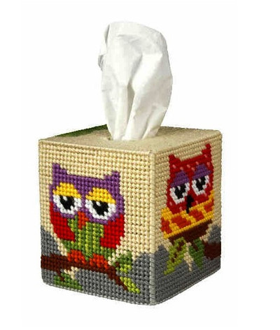 "Owl"  Unprinted Counted  Cross Stitch Kit  for Tissue Box with Plastic Canvas Orchidea 5100