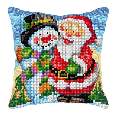 "Santa and Snowman" Front Cushion Cross stitch kit for Pillow - Orchidea 9596