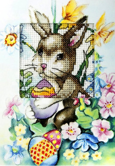 "Easter Bunny" Printed  Cross stitch kit for Greeting Card - Orchidea 6221