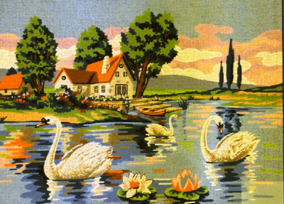 "Swan Lake" Printed Canvas for Tapestry Needlepoint Gobelin L D450