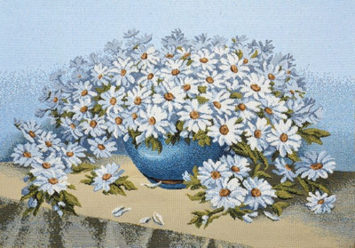 "Summer Flowers. White" Panel Tapestry Gobelin Decorating Fabric 13.5 x 18.5"