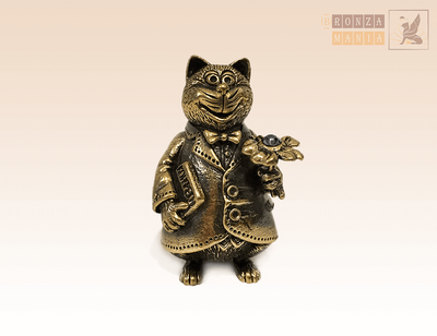 "Cat with Flower" Souvenir Bell  Figure Statue BronZamania B1015