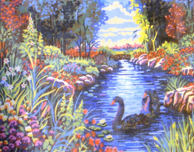 "Black Swans" Printed Needlepoint Tapestry  Canvas Collection D'arts 11871