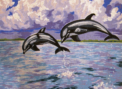 "Dolphins" Printed Canvas for  Needlepoint Tapestry Gobelin  Embroidery Gobelin L 40115