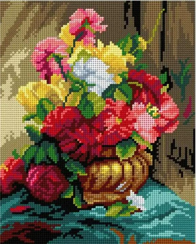 "Flower Piece in Vase" Printed Canvas for Cross Stitch Tapestry Gobelin Embroidery Orchidea 3283H