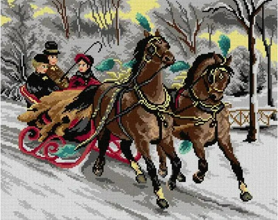 "A Riding Tour in the Snow" Printed Canvas for Cross Stitch Tapestry Gobelin Embroidery Orchidea 3347M