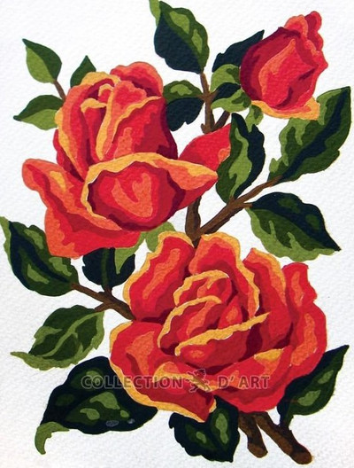 "Roses" Printed Needlepoint Tapestry  Canvas 3186