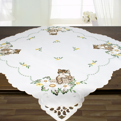 "Kitten in  Chamomiles" Embroidered Table Cover  Topper 08563-100