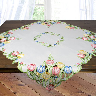 "Tulips" Embroidered  Vintage Table Cover  Topper 08391-100