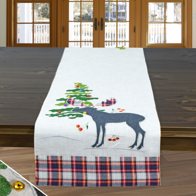 "Christmas Reindeer" Embroidered Table Runner with Applique 08054-284