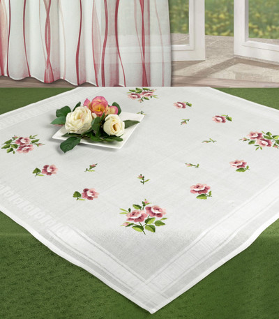 "Wild Roses" Tablecloth Kit for  Satin Stitch Embroidery Schaefer 6857