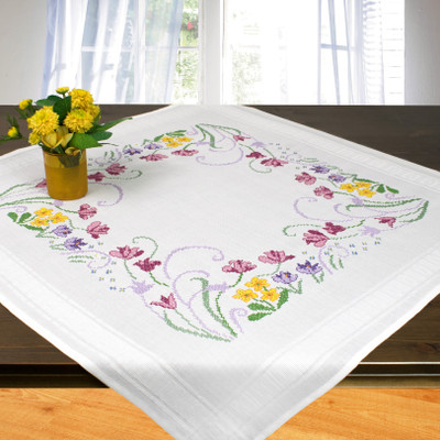 "Tulips" Tablecloth Kit for Cross Stitch Embroidery Schafer 6976