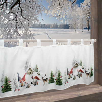 Coffee Short Sheer Tier Curtains "Christmas" 08572-964