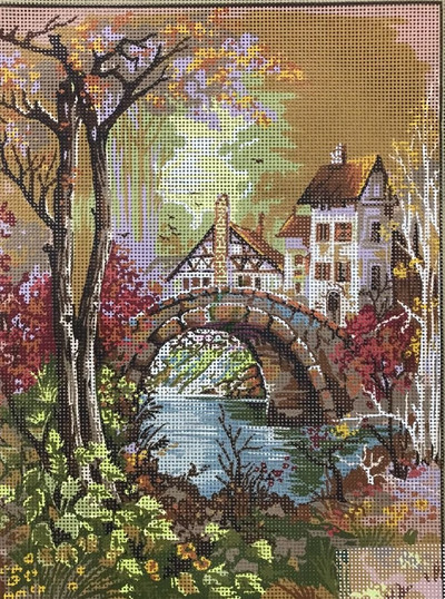 "Old Bridge" Printed Canvas for  Needlepoint Tapestry Gobelin  Embroidery  Gobelin L 40103