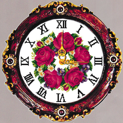 "A garland of roses" Clock Printed Cross Unprinted Stitch Kit 