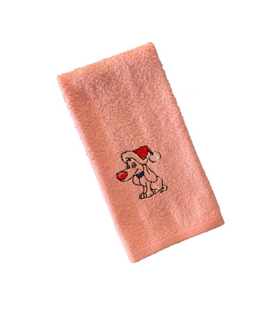 "Santa Dog" White Towel Gift Embroidered Hand Kitchen Towel  Veralis