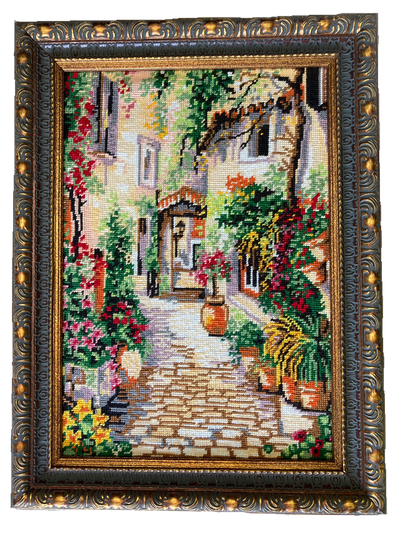Vintage "Morning Italy"  Gobelin, Needlepoint wall art,  wall décor, interior, home décor, embroidery Handmade Framed