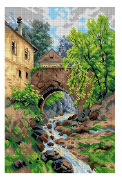 "A Bridge across Trattenenbach Brook" Printed Canvas for Cross Stitch Tapestry Gobelin Embroidery Orchidea 3255Q