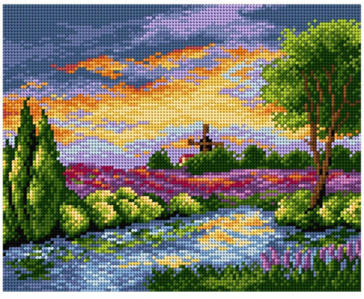 "Landscape with Windmill" Printed Canvas for Cross Stitch Tapestry Gobelin Embroidery Orchidea 2365H