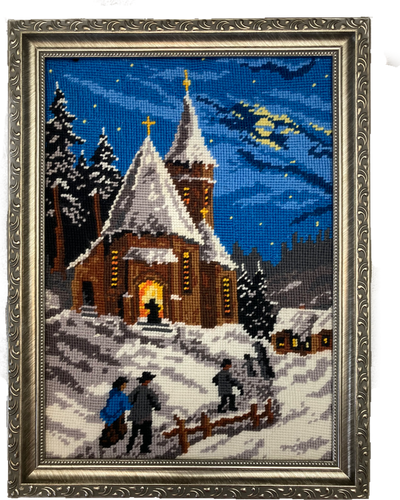 Vintage "Christmas Eve" after Frederick Morgan Gobelin, Needlepoint wall art,  wall décor, interior, home décor, embroidery   Handmade Framed