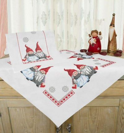 "Mr. and Mrs. Gnomes" Tablecloth Kit for Cross Stitch Embroidery Duftin 08025