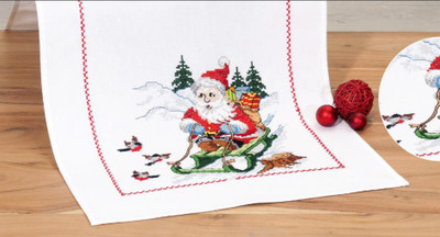 "Santa on Slay" Table runner Kit for Cross Stitch Embroidery Duftin 08209