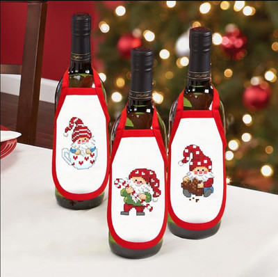 "Cute Christmas Gnomes" Stamped bottle Aprons Kit for Cross Stitch Embroidery Duftin 08031