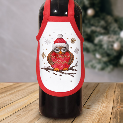 "Christmas Owls" Stamped bottle Aprons Kit for Cross Stitch Embroidery Duftin 05837