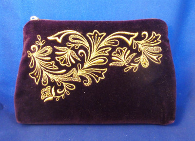 Golden Embroidered Velvet Cosmetic Bag  "Frosty pattern" Purple 284-795