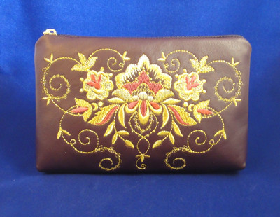 Golden Embroidery Leather Cosmetic Bag  "Success" Purple