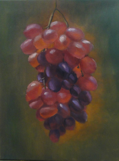 Original Hand Paint Oil Painting on Canvas "Grapes" 12x16"