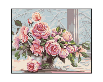 "Peony" Printed Needlepoint Tapestry  Canvas Collection D'art  11880W