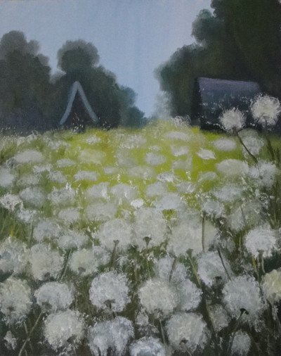 Original Hand Paint Oil Painting on Canvas "Dandelions Field" 16x20"