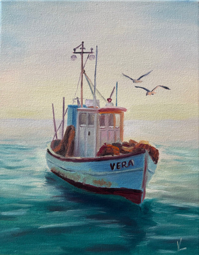 Original Hand Paint Oil Painting on Canvas "Boat Vera" 8x10"