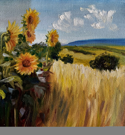 Original Hand Paint Oil Painting on Canvas "Sunflower" 12x12"