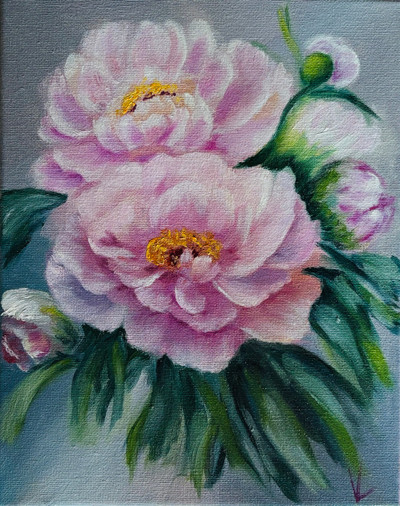 Original Hand Paint Oil Painting on Canvas "Peony" 8x10"