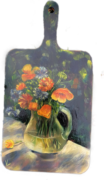 Decorative Hanging Cutting Board  Kitchen Decor Chopping  with Oil Painti ng Design  "Poppies"