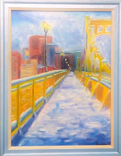 Original Hand Paint Oil Painting on the Canvas after "Snow Day in Pittsburgh" 12x16"