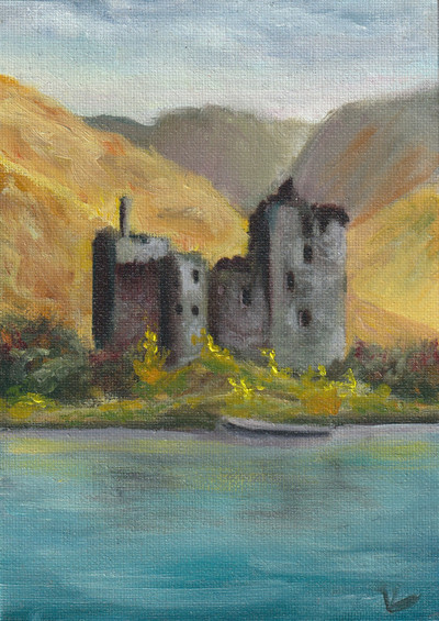 Original Hand Paint Oil Painting on the Canvas Panel "Castle" 5x7"