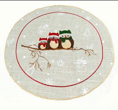 Christmas Embroidered Doily "Owl" 11.8" Round  (Kit of 2) 7677-315
