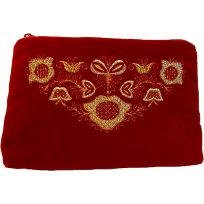 Golden Embroidery Velvet Cosmetic Bag  "Bells" Red 284-193R