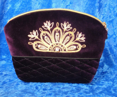 Golden Embroidery Velvet Cosmetic Bag  Purple 1817-556