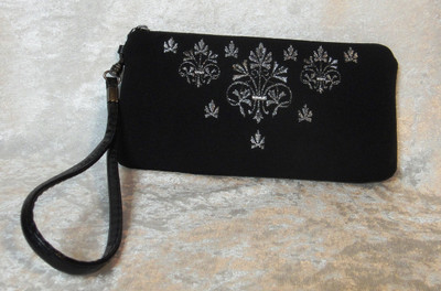 Golden Embroidery Cosmetic Bag, Eyeglass Case,  Souvenir Case Grey "Agata" 818-2460