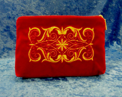 Golden Embroidery Velvet Cosmetic Bag "Nadina" Red 425-1409