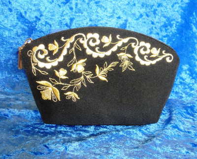 Golden Embroidery Cosmetic Bag  "Nefertity" Silk Black 294-737