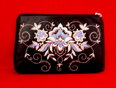Golden Embroidery Leather Cosmetic Bag  "Success" Black  425-1858