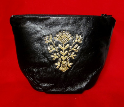 Golden Embroidery Leather Cosmetic Bag  "The First Ray" Black  339-640